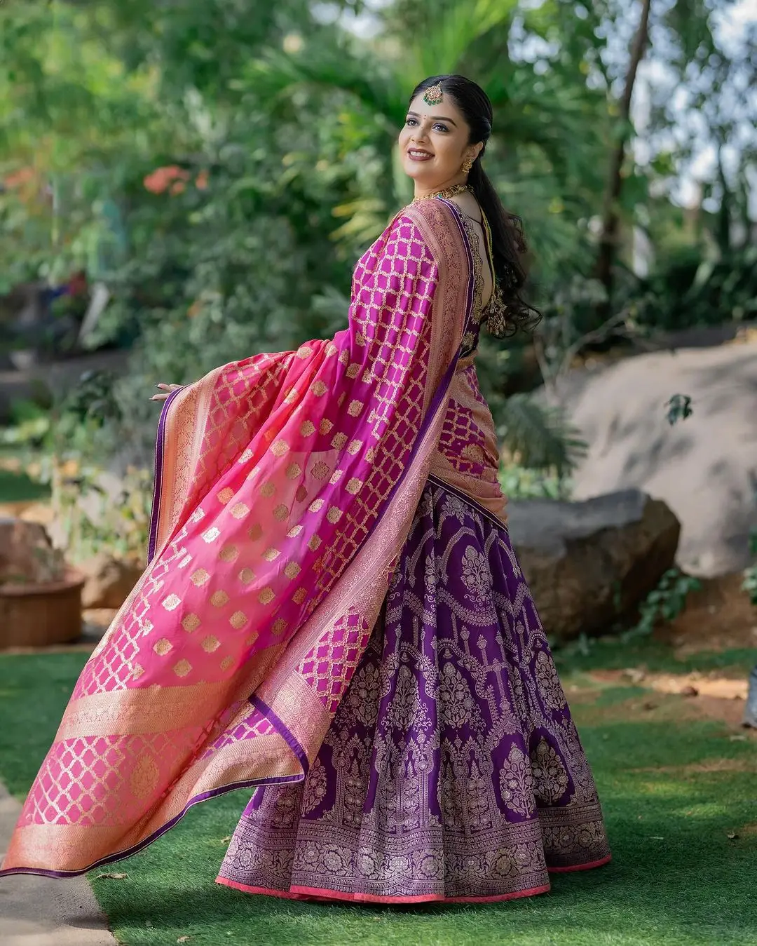 ETV Actress Sreemukhi in Violet Lehenga Choli